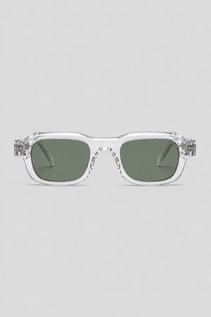Olivier Marel Annecy '19 clear polarized square sunglasses, side profile, unisex fit