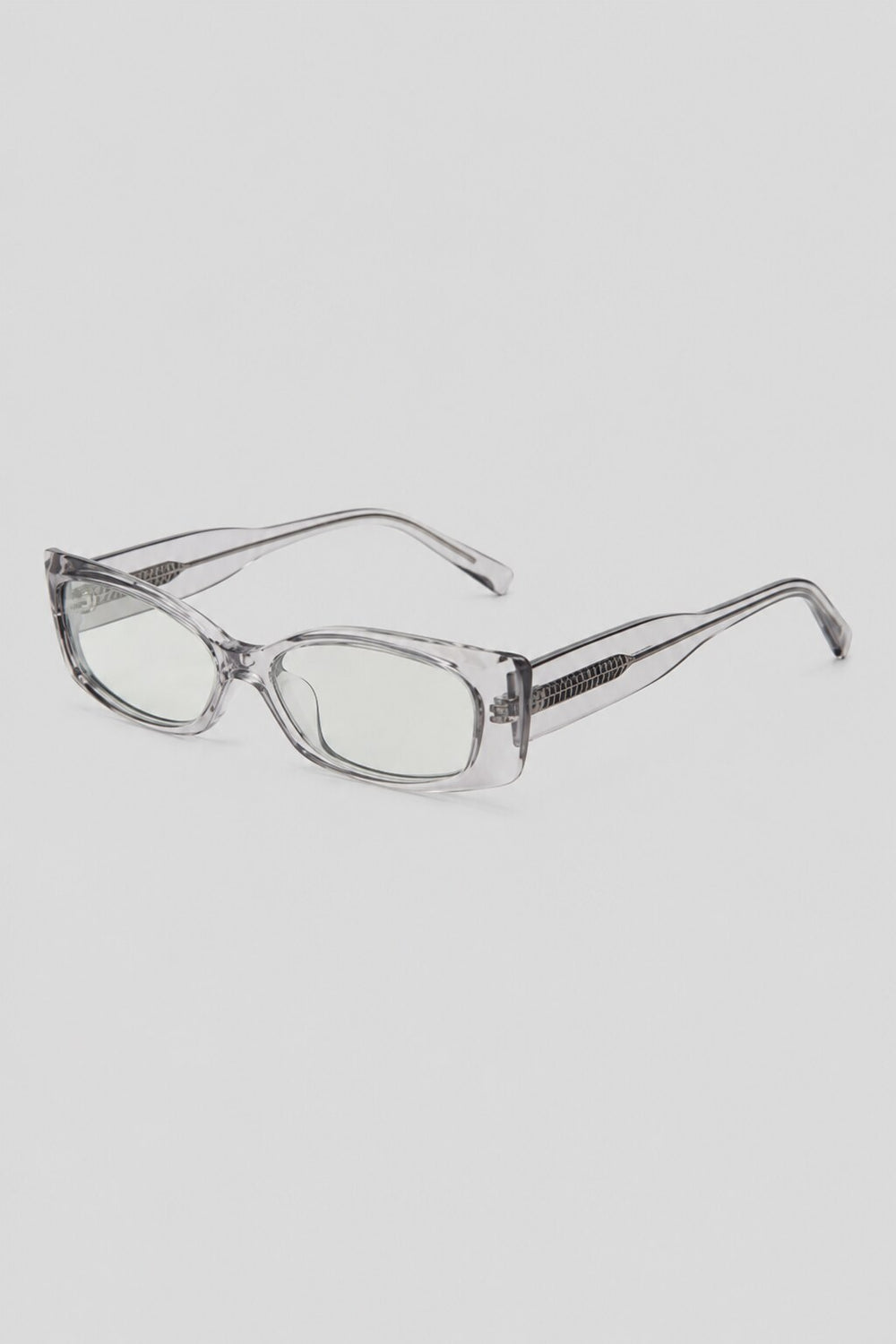 Olivier Marel Antibes '05 clear polarized rectangle sunglasses, side profile, women's fit