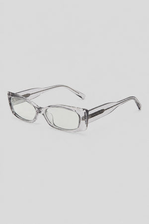 Olivier Marel Antibes '05 clear polarized rectangle sunglasses, side profile, women's fit