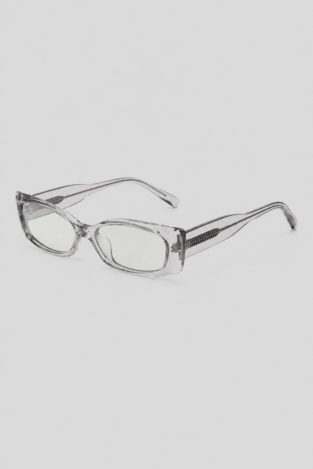 Olivier Marel Antibes '05 clear polarized rectangle sunglasses, side profile, women's fit