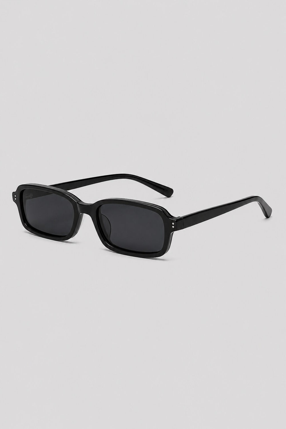 Olivier Marel Ascona '44 black polarized rectangle sunglasses, side profile, women's fit