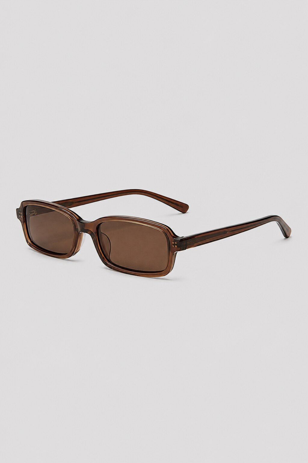 Olivier Marel Ascona '44 brown polarized rectangle sunglasses, side profile, women's fit