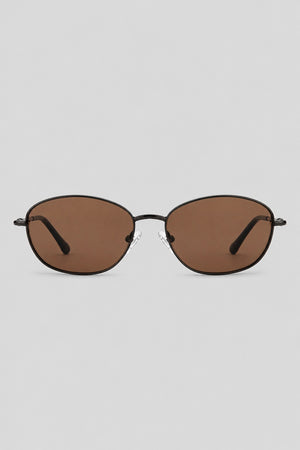 Olivier Marel Biarritz '94 gold polarized oval sunglasses, side profile, unisex fit