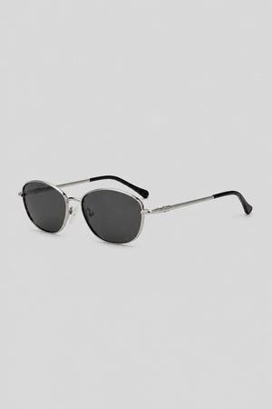 Olivier Marel Biarritz '94 silver polarized oval sunglasses, side profile, unisex fit