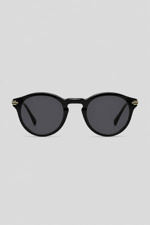 Olivier Marel Camogli '52 black polarized round sunglasses in acetate, front view