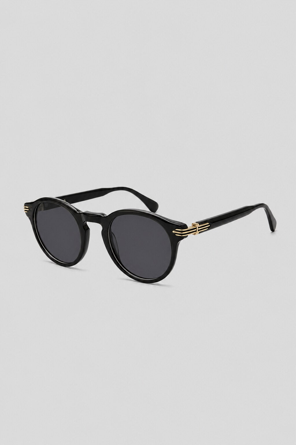 Olivier Marel Camogli '52 black polarized round sunglasses, side profile, unisex fit