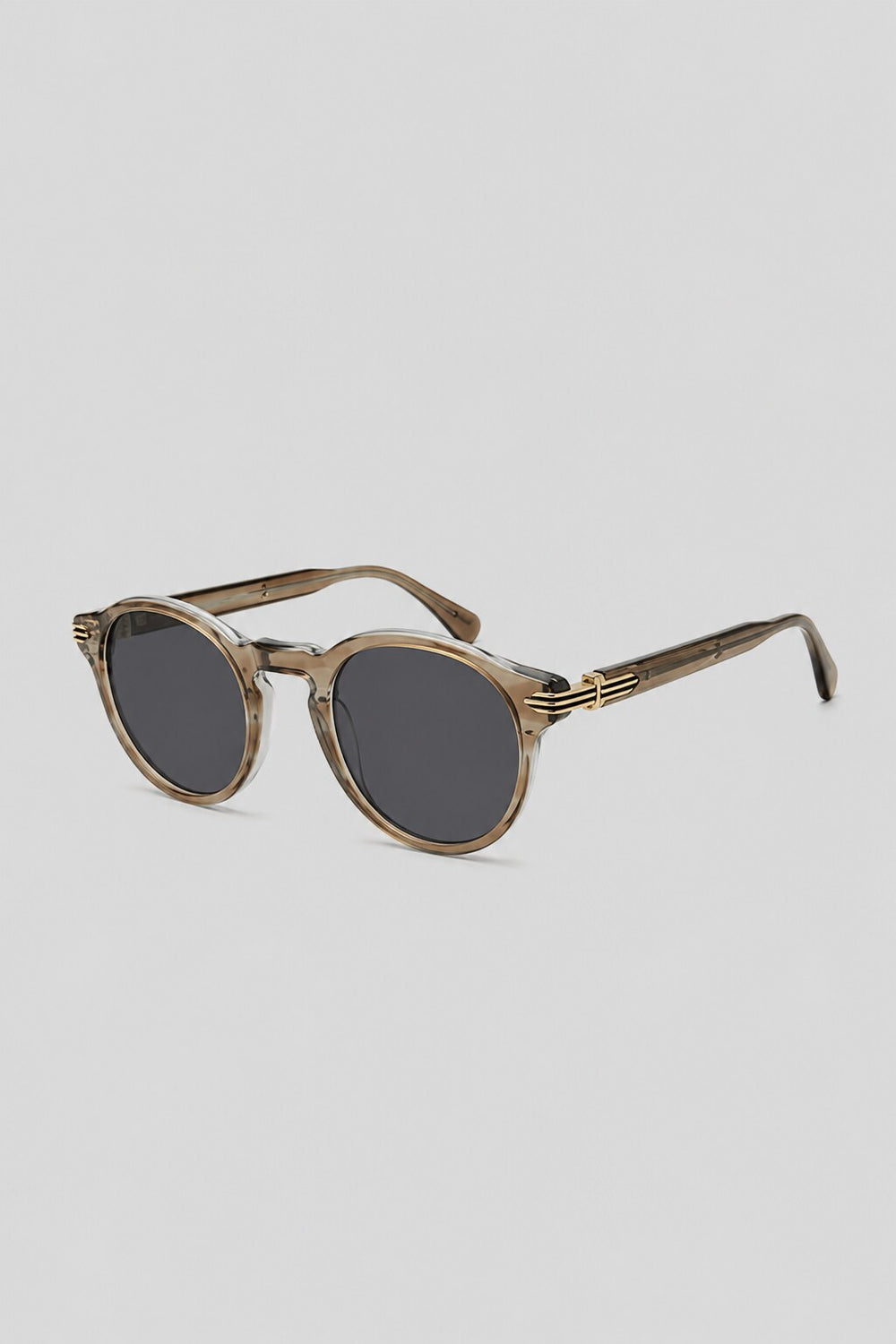 Olivier Marel Camogli '52 brown polarized round sunglasses, side profile, unisex fit