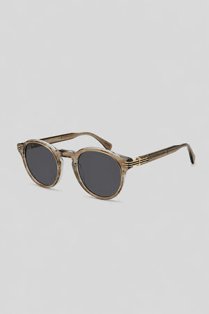Olivier Marel Camogli '52 brown polarized round sunglasses, side profile, unisex fit