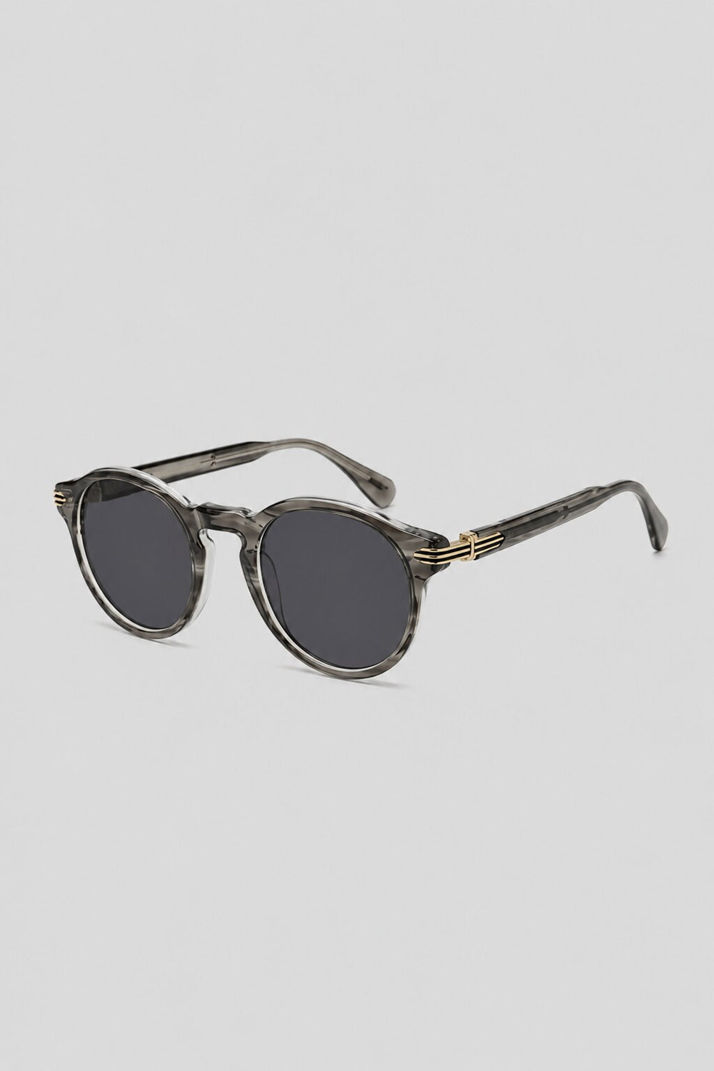 Olivier Marel Camogli '52 gray polarized round sunglasses, side profile, unisex fit
