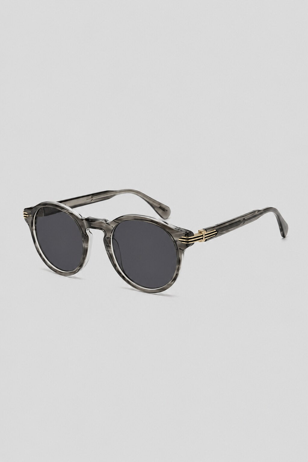 Olivier Marel Camogli '52 gray polarized round sunglasses, side profile, unisex fit