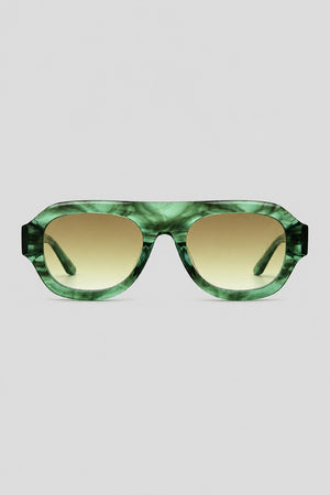 Olivier Marel Cassis '67 green polarized oval sunglasses, side profile, women's fit
