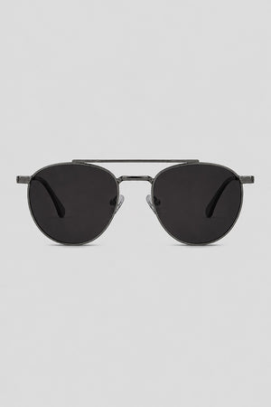 Olivier Marel Corfu '78 black polarized round sunglasses in metal, front view