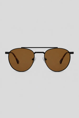 Olivier Marel Corfu '78 bronze polarized round sunglasses in metal, front view