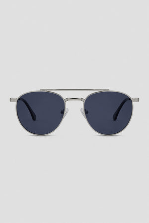 Olivier Marel Corfu '78 silver polarized round sunglasses in metal, front view