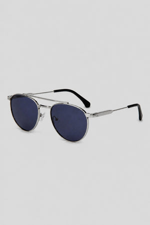 Olivier Marel Corfu '78 silver polarized round sunglasses, side profile, unisex fit