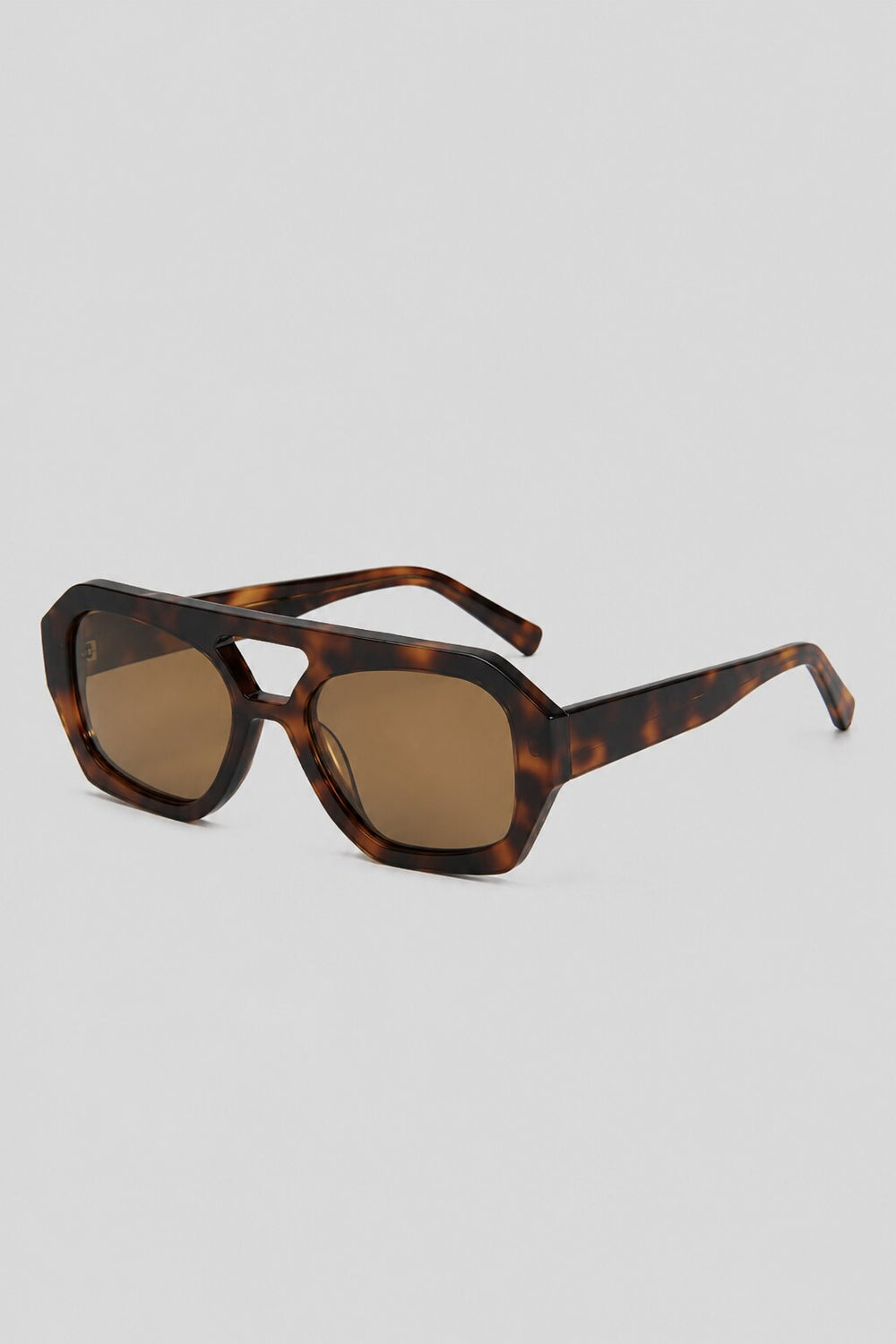 Olivier Marel Hydra '55 brown tortoise polarized geometric sunglasses, side profile, men's fit