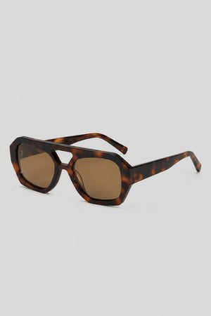 Olivier Marel Hydra '55 brown tortoise polarized geometric sunglasses, side profile, men's fit