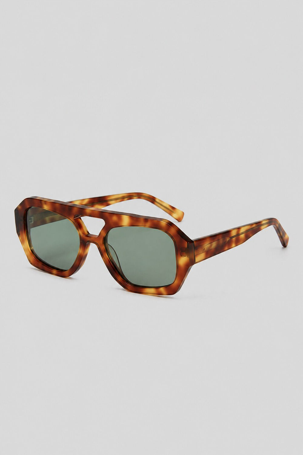 Olivier Marel Hydra '55 green tortoise polarized geometric sunglasses, side profile, men's fit