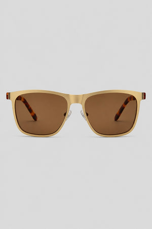 Olivier Marel Lisbon '63 gold polarized square sunglasses in metal, front view