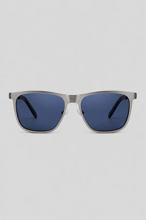Olivier Marel Lisbon '63 silver polarized square sunglasses in metal, front view