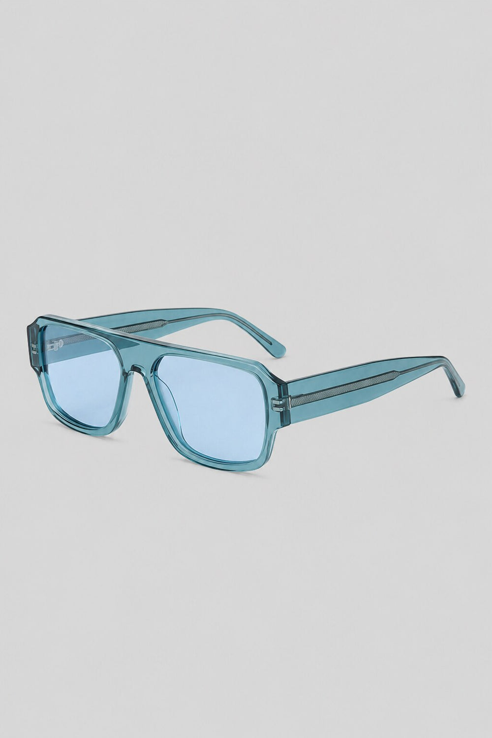 Olivier Marel Lucca '15 blue rectangle sunglasses, side profile, unisex fit