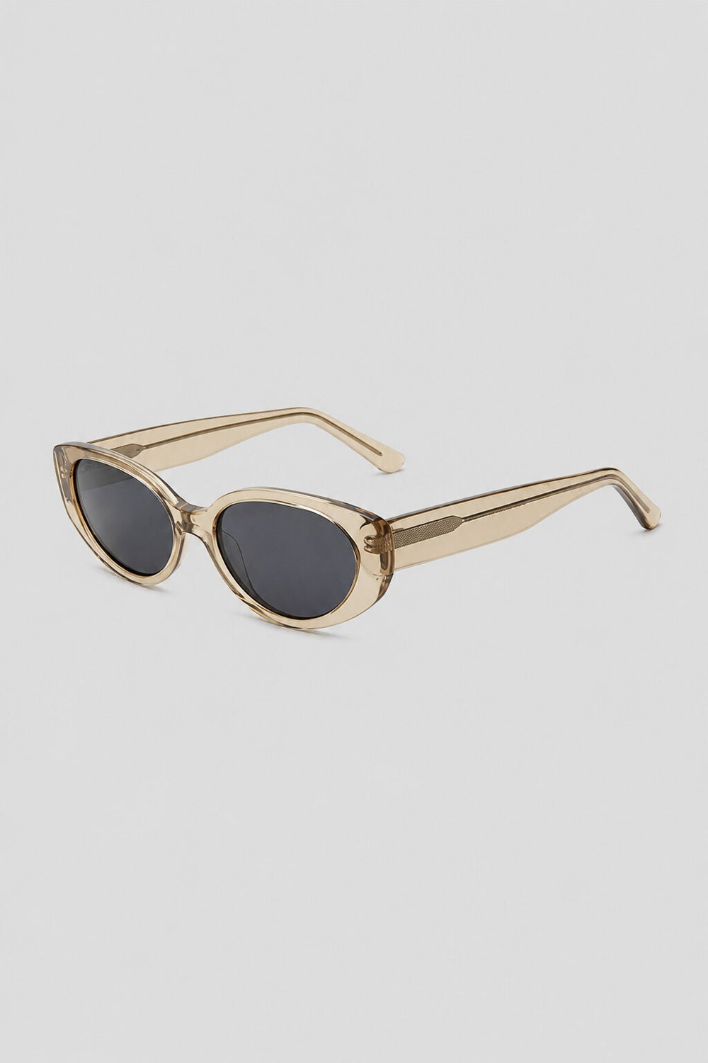 Olivier Marel Megeve '40 champagne polarized oval sunglasses, side profile, women's fit