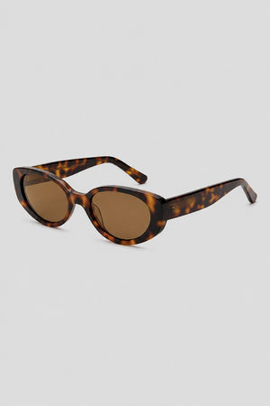 Olivier Marel Megeve '40 tortoiseshell polarized oval sunglasses, side profile, women's fit