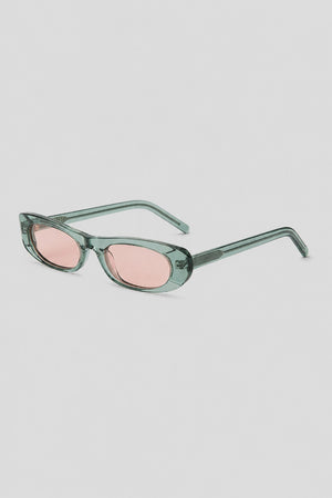 Olivier Marel Montreux '83 pink polarized rectangle sunglasses, side profile, women's fit