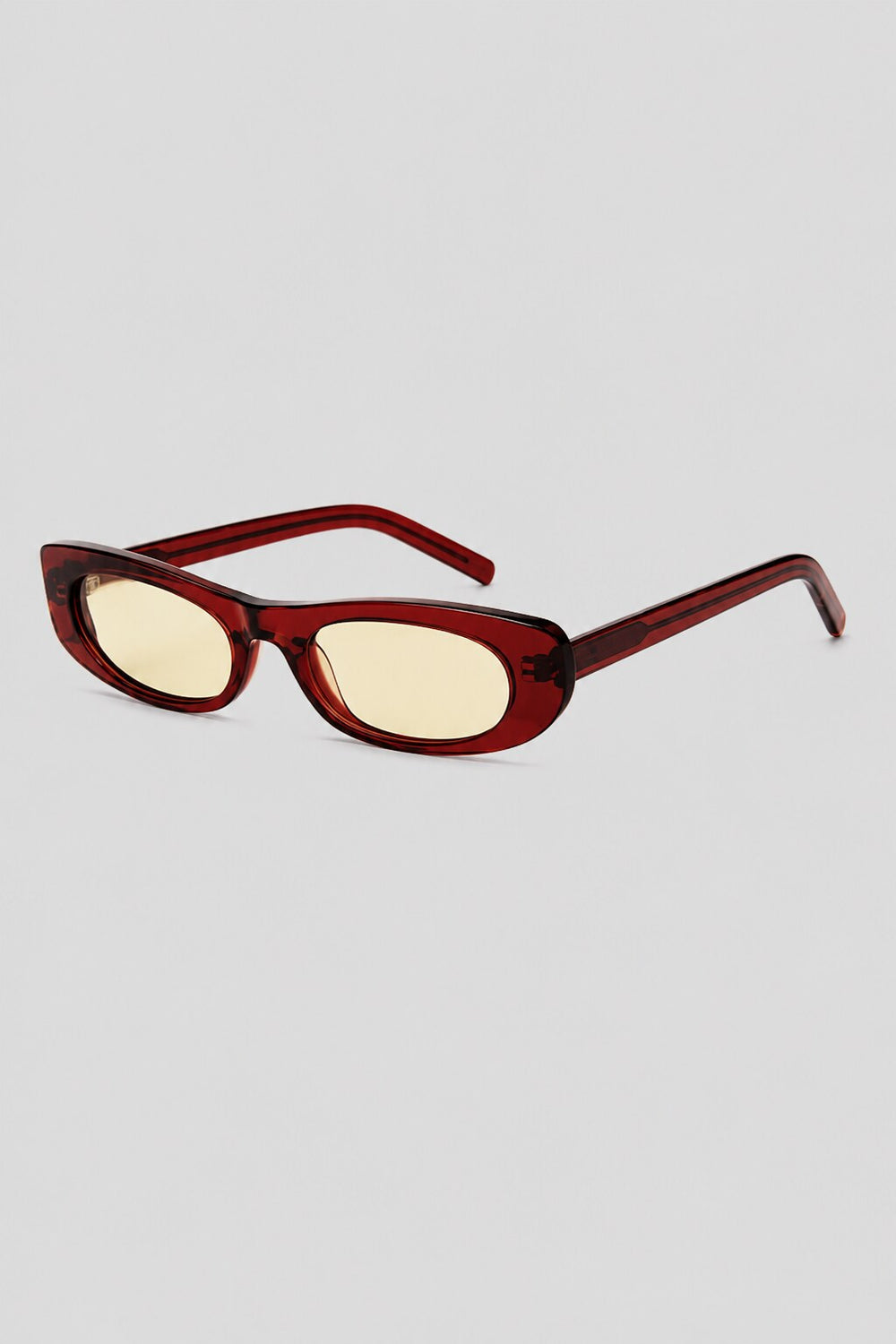 Olivier Marel Montreux '83 red polarized rectangle sunglasses, side profile, women's fit