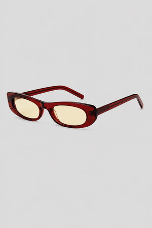 Olivier Marel Montreux '83 red polarized rectangle sunglasses, side profile, women's fit