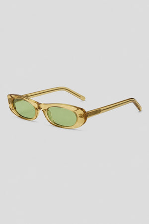 Olivier Marel Montreux '83 olive polarized rectangle sunglasses, side profile, women's fit