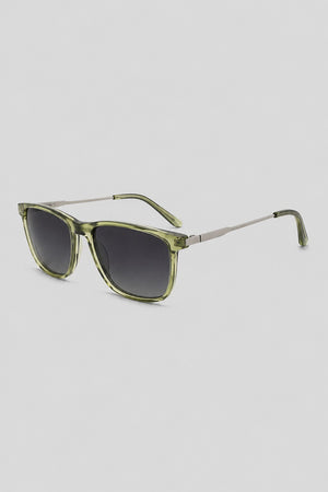 Olivier Marel Murren '50 green square sunglasses, side profile, unisex fit
