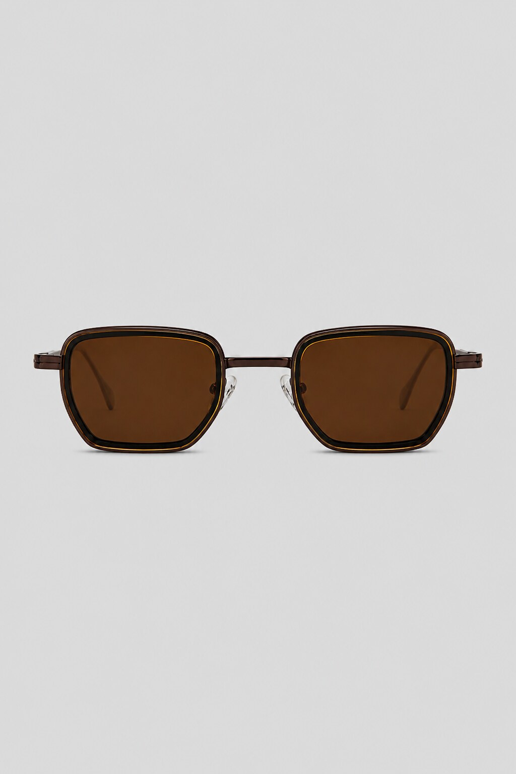 Olivier Marel Mykonos '87 bronze polarized square sunglasses in metal, front view