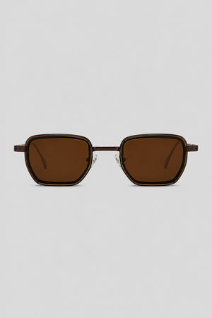 Olivier Marel Mykonos '87 bronze polarized square sunglasses in metal, front view