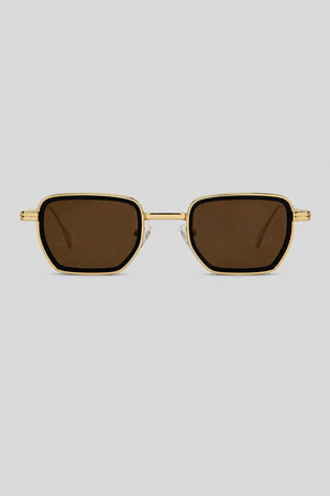 Olivier Marel Mykonos '87 gold polarized square sunglasses in metal, front view