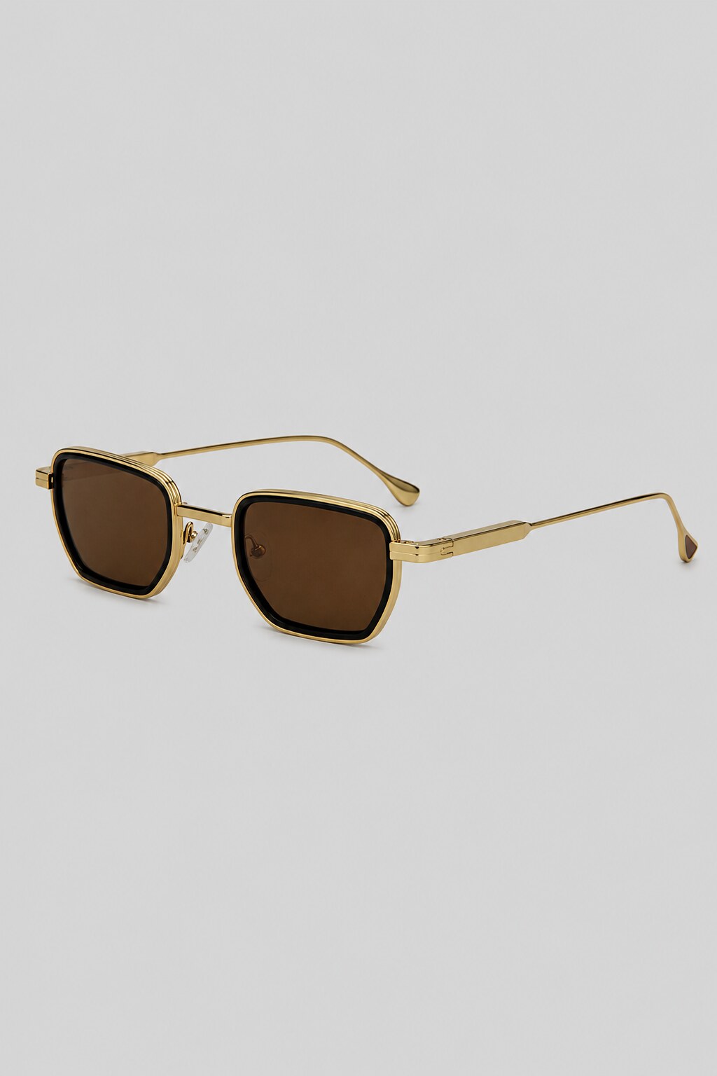 Olivier Marel Mykonos '87 gold polarized square sunglasses, side profile, unisex fit
