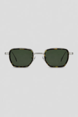 Olivier Marel Mykonos '87 silver polarized square sunglasses in metal, front view