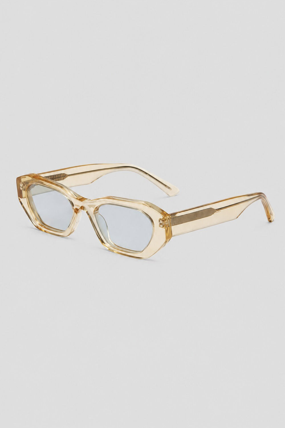 Olivier Marel Paros '92 champagne polarized cat-eye sunglasses, side profile, women's fit