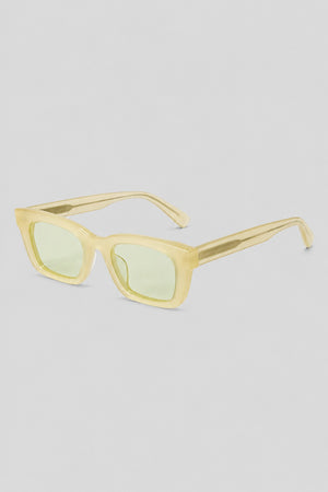 Olivier Marel Portofino '88 yellow polarized square sunglasses, side profile, unisex fit