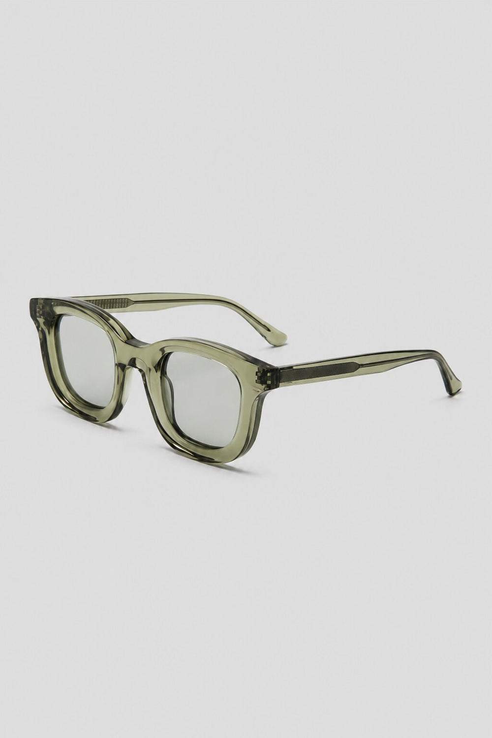 Olivier Marel Positano '81 green polarized square sunglasses, side profile, men's fit