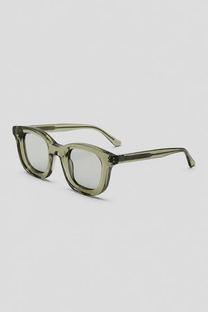 Olivier Marel Positano '81 green polarized square sunglasses, side profile, men's fit