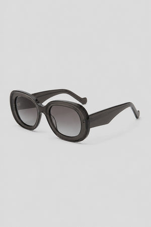 Olivier Marel Salzburg '68 gray polarized oval sunglasses, side profile, women's fit