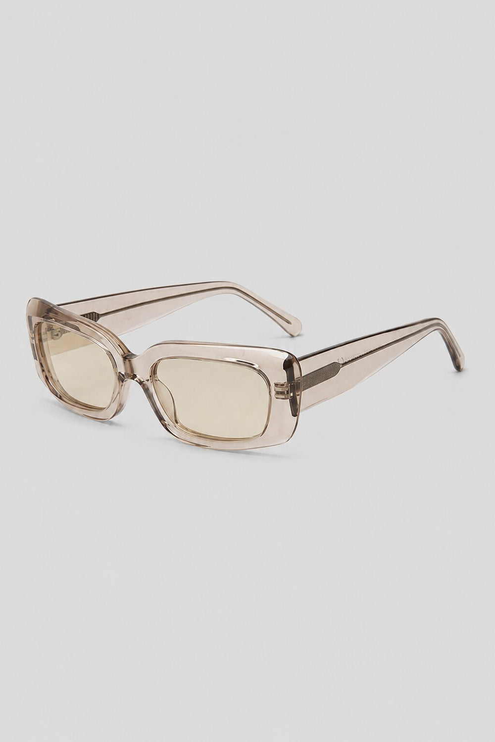 Olivier Marel Sevilla '91 champagne polarized rectangle sunglasses, side profile, unisex fit