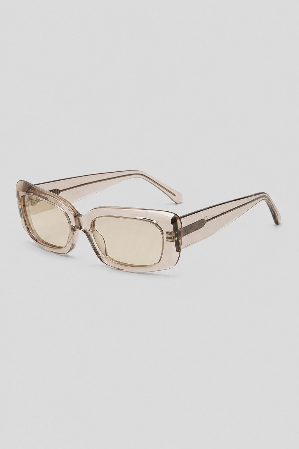 Olivier Marel Sevilla '91 champagne polarized rectangle sunglasses, side profile, unisex fit