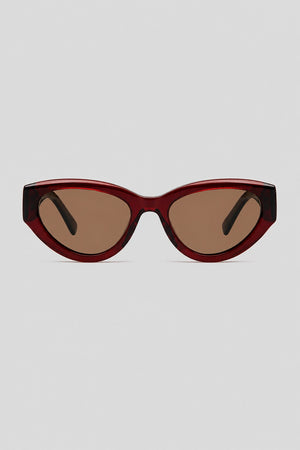 Olivier Marel Sitges '74 burgundy polarized cat-eye sunglasses, side profile, women's fit