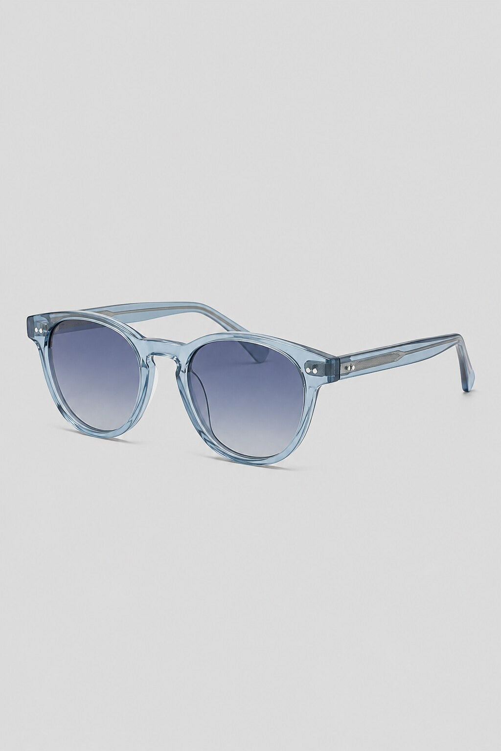 Olivier Marel Wengen '71 clear blue round sunglasses, side profile, unisex fit